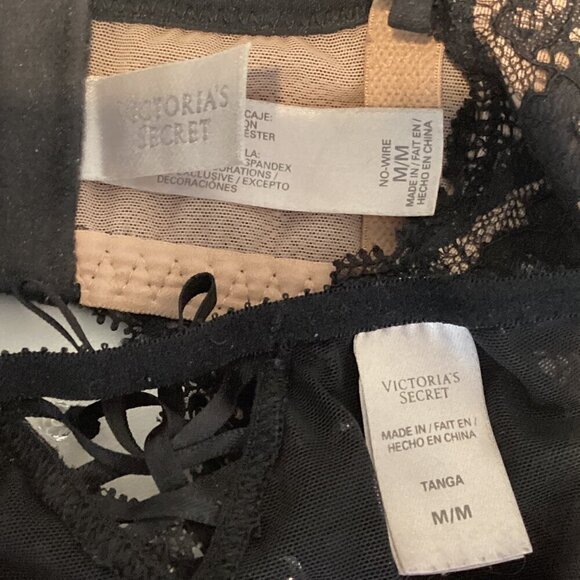 Victoria's Secret 2-Piece Demi Lace Bra & Panty Set Sz M Red & Black 286i - Picture 7 of 10